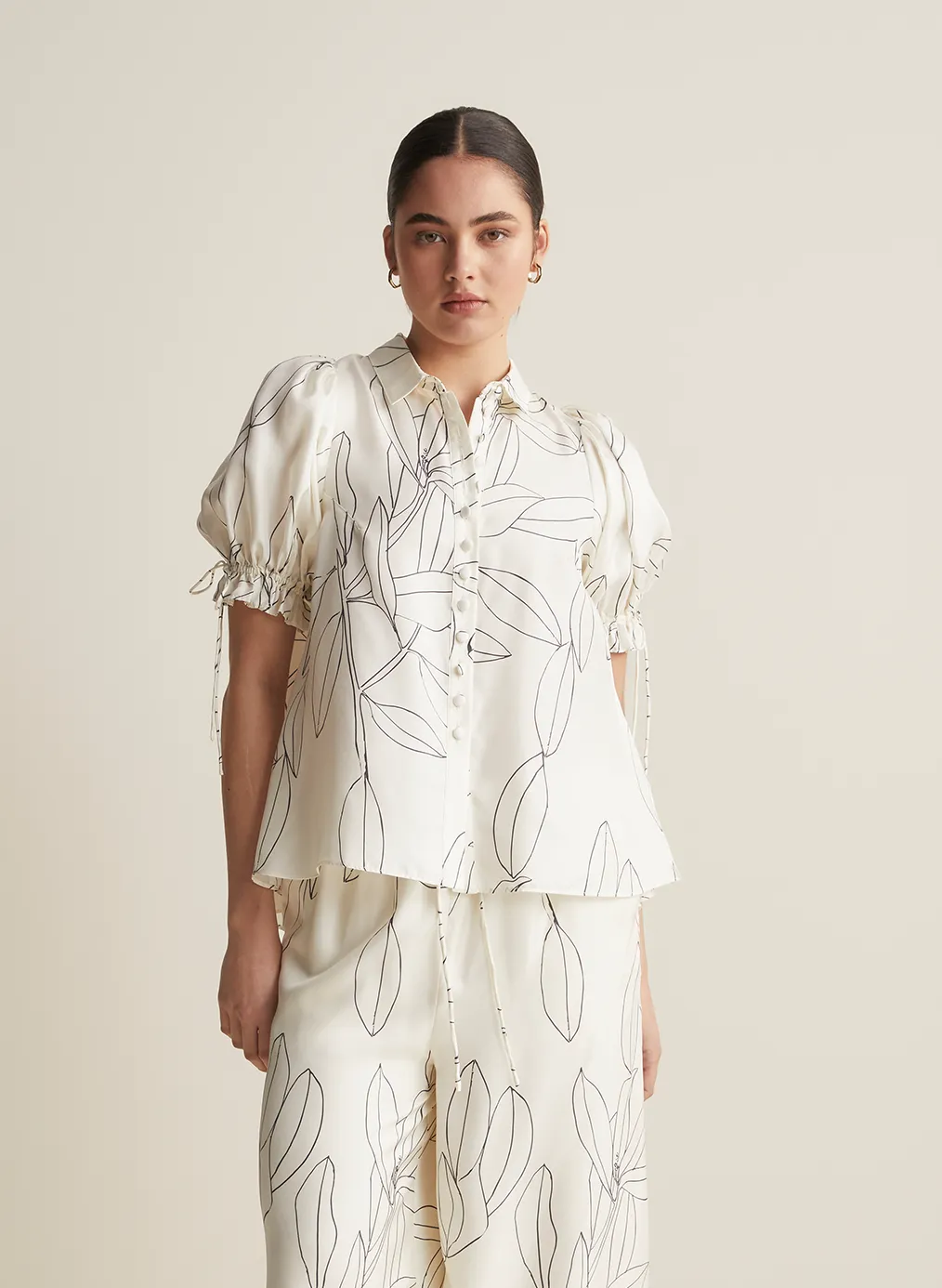 Sara Silk Shirt | Ficus Leaf Print