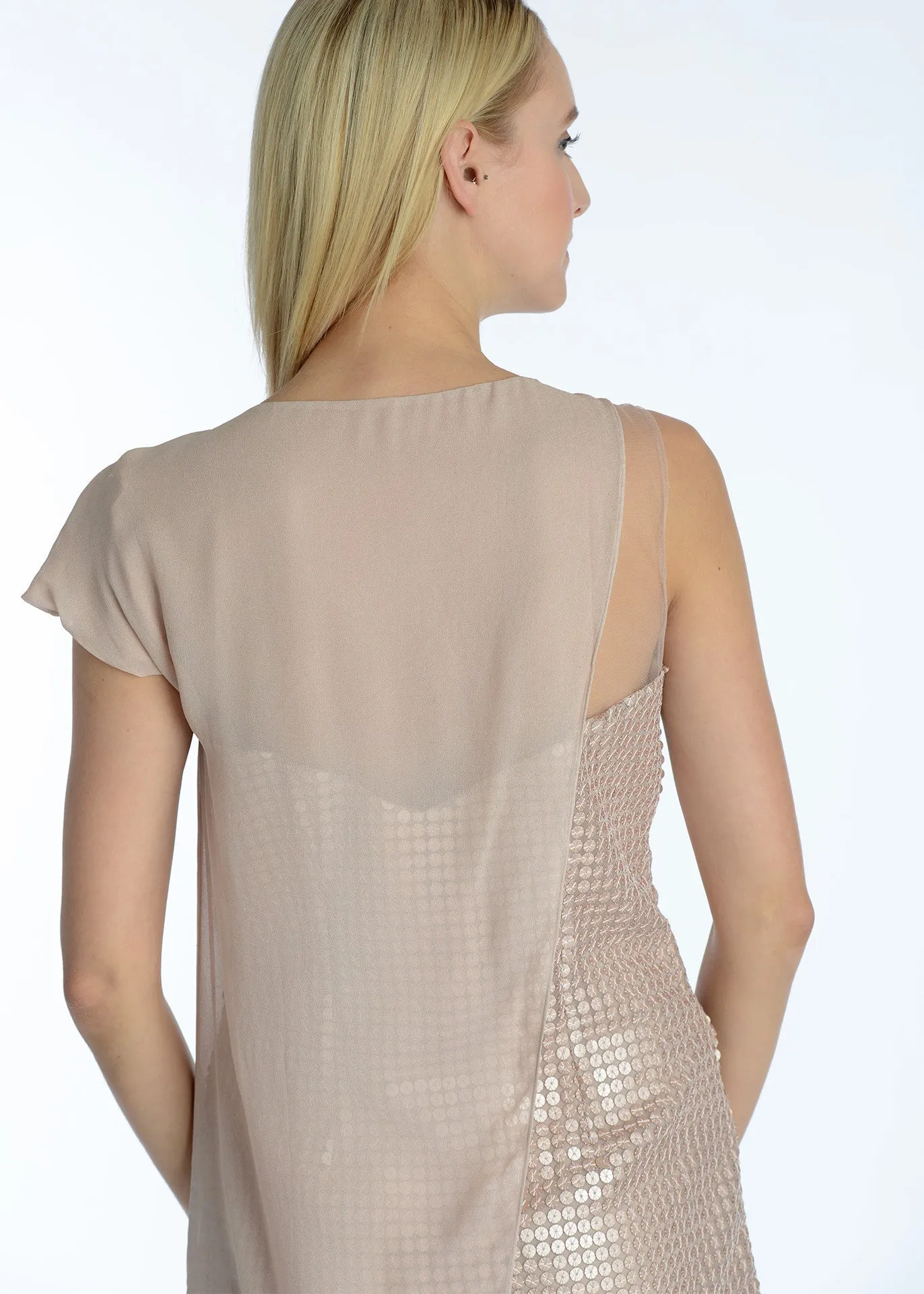 Sheer asymmetric overlay sequin dress