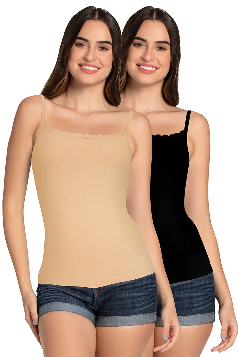 Shelf Support Straight Neck Sleeveless Camisole (Pack of 2) - Black_Hazelnut