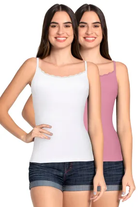 Shelf Support Straight Neck Sleeveless Camisole (Pack of 2) - White_Wildrose