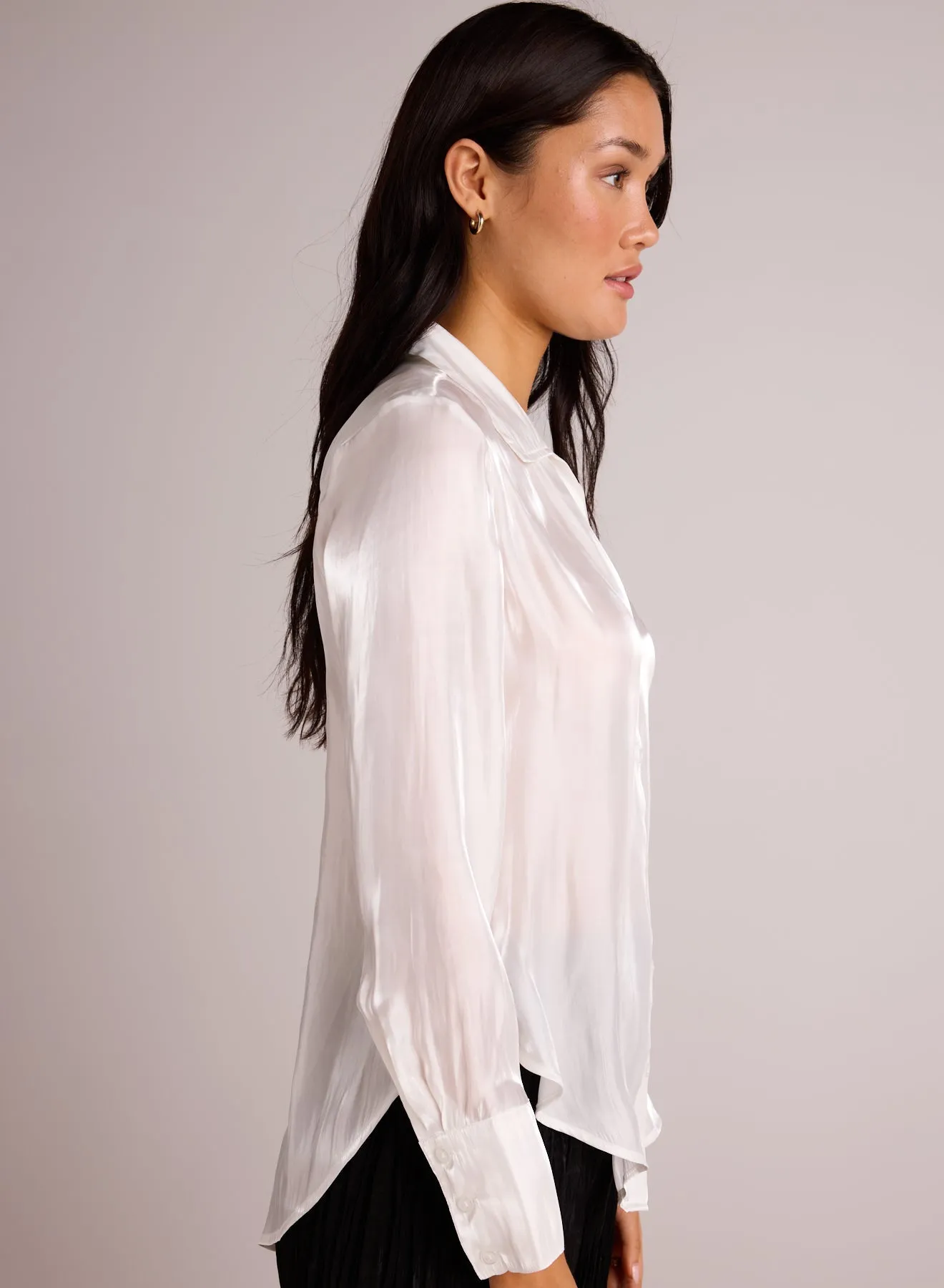 Shirt Tail Button Down - White Shimmer