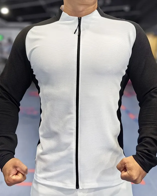 Shoulder Cut Two Tone Full Zip Long Sleeve