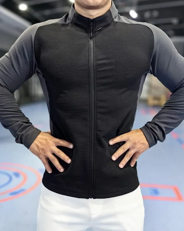 Shoulder Cut Two Tone Full Zip Long Sleeve