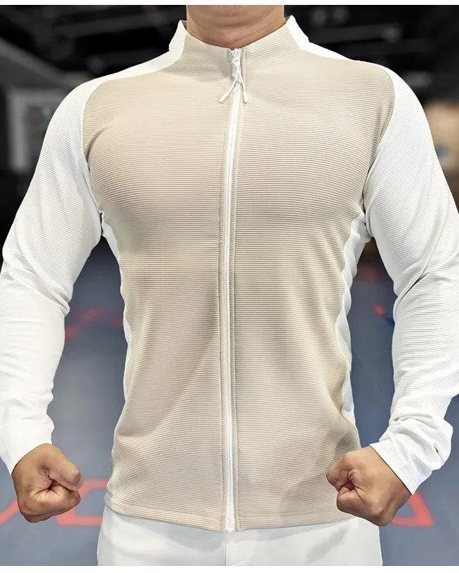 Shoulder Cut Two Tone Full Zip Long Sleeve