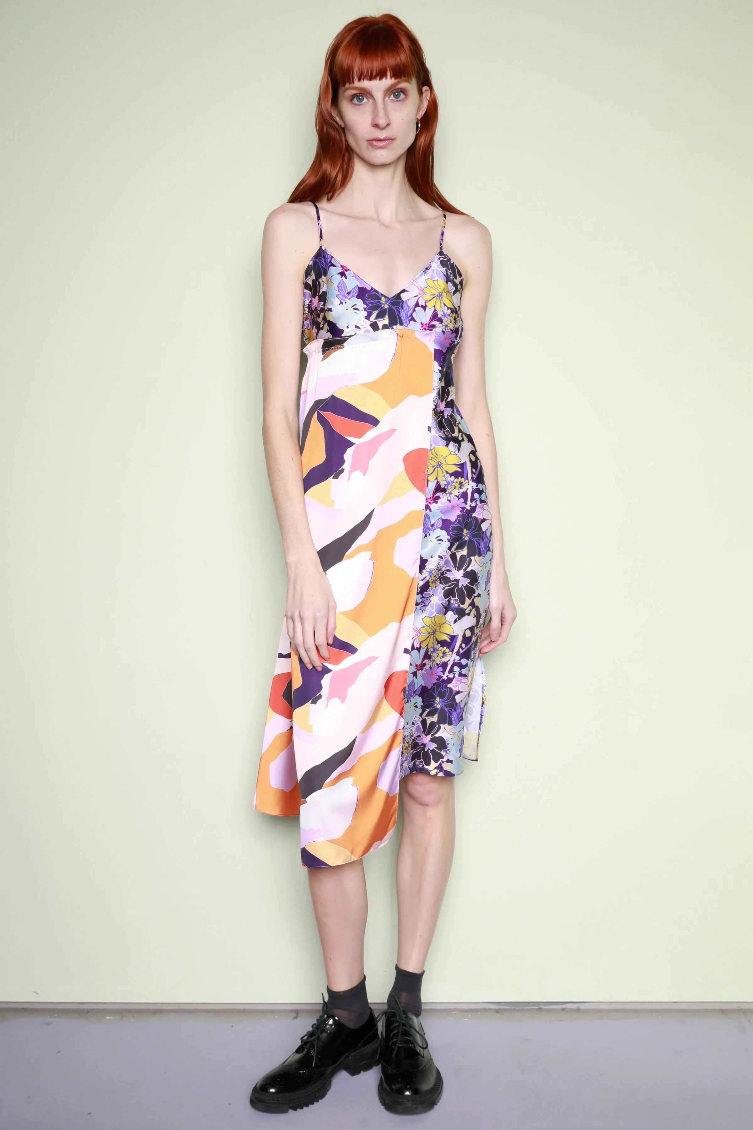 Silk Printed Orange Purple Abstract Slip Dress