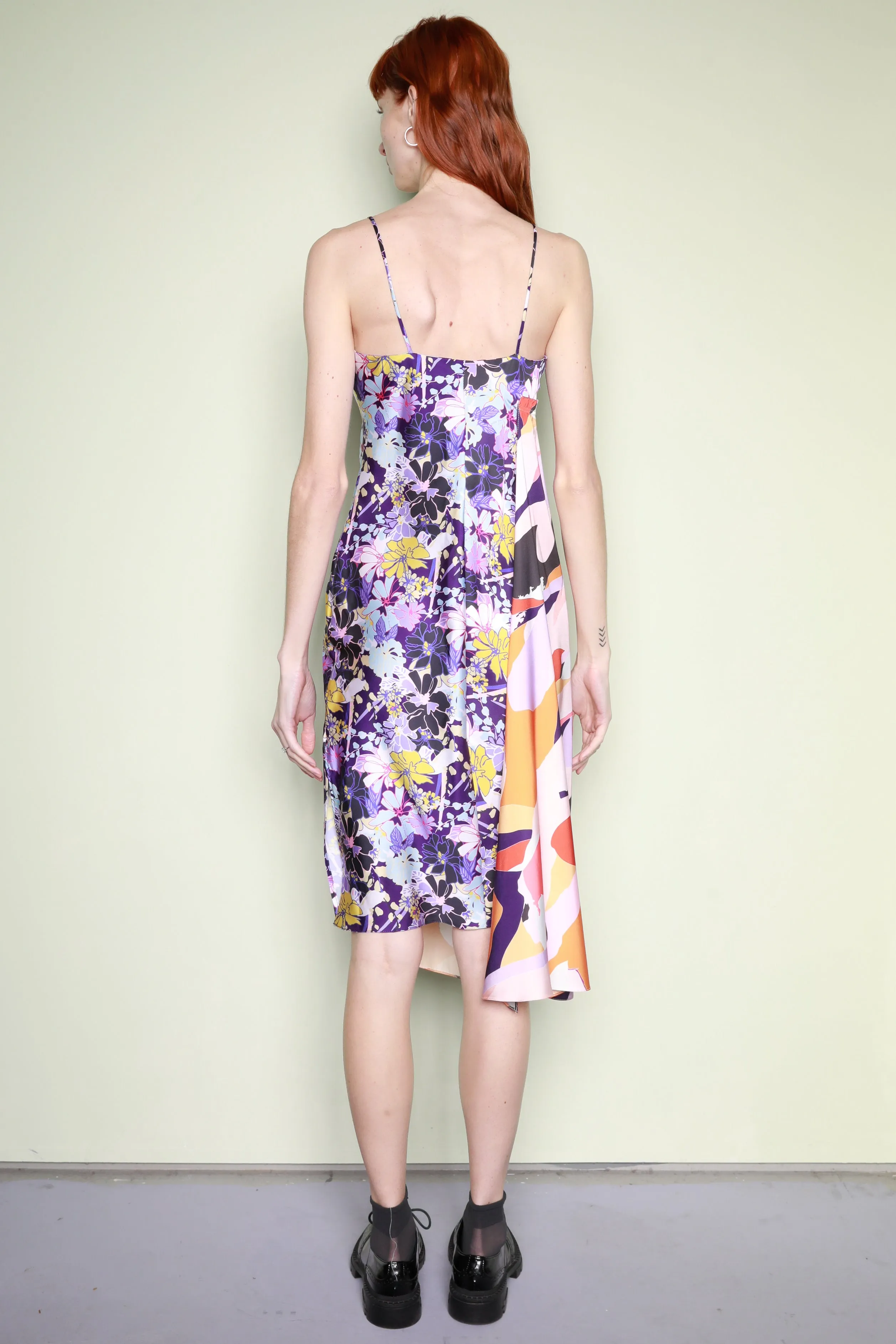 Silk Printed Orange Purple Abstract Slip Dress