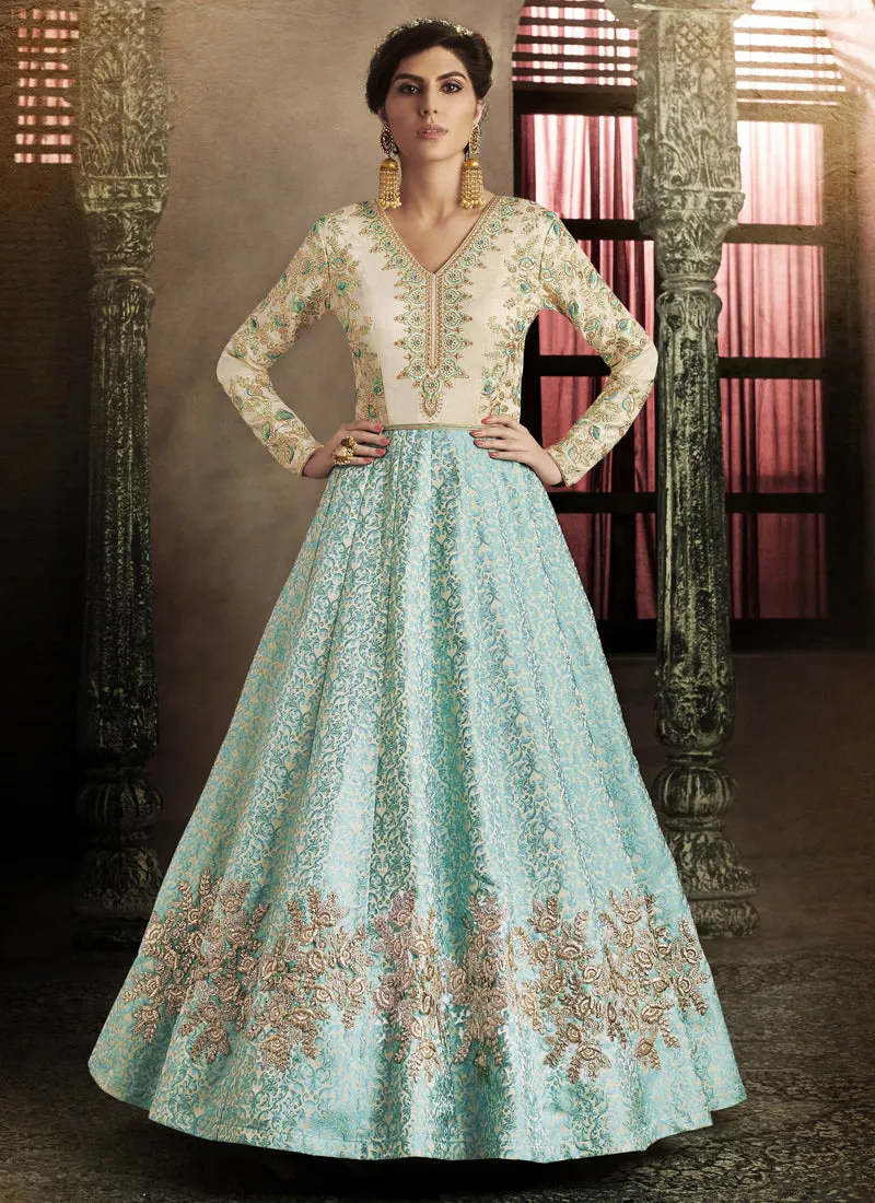 Sky Blue Embroidered Anarkali Suit