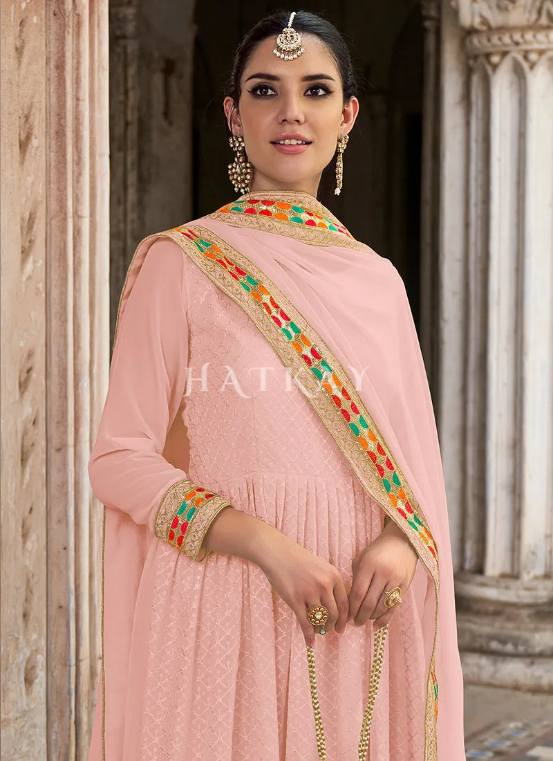 Soft Pink Sequence And Multi Embroidered Anarkali Suit