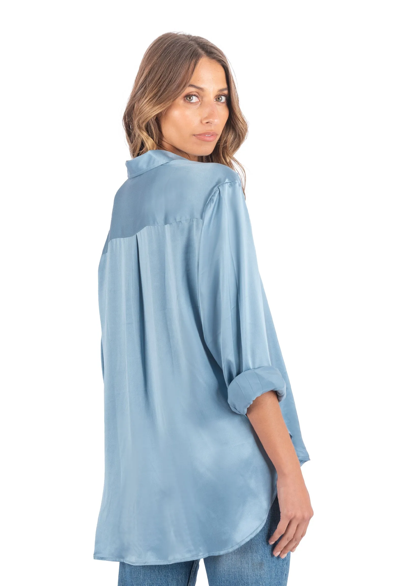 Soie Zenith Blue Oversized 100% Silk Shirt