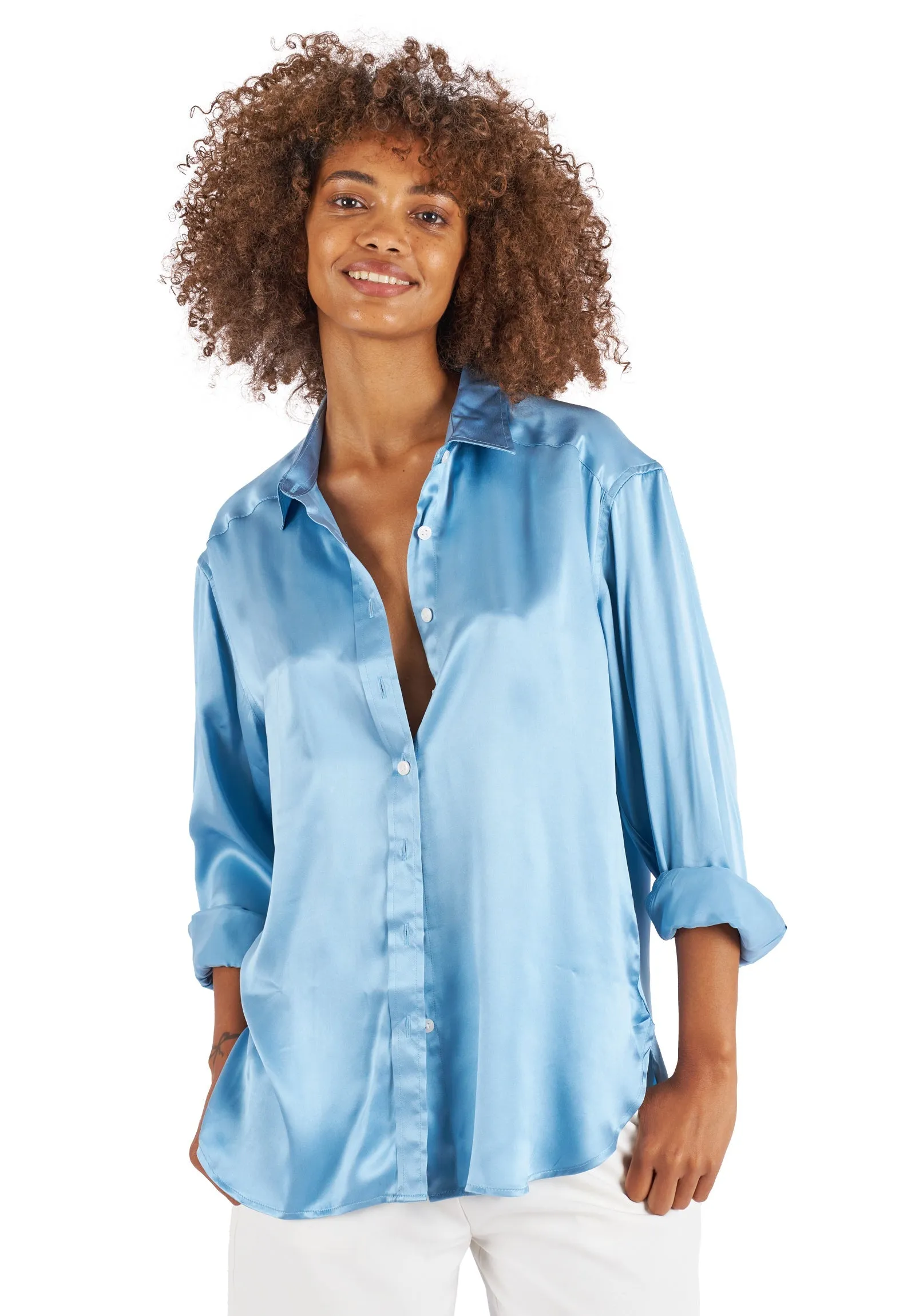 Soie Zenith Blue Oversized 100% Silk Shirt