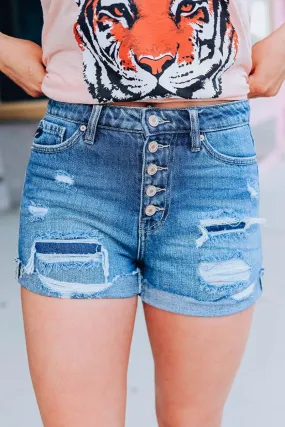 Solid Ripped High Waist Straight Denim Shorts