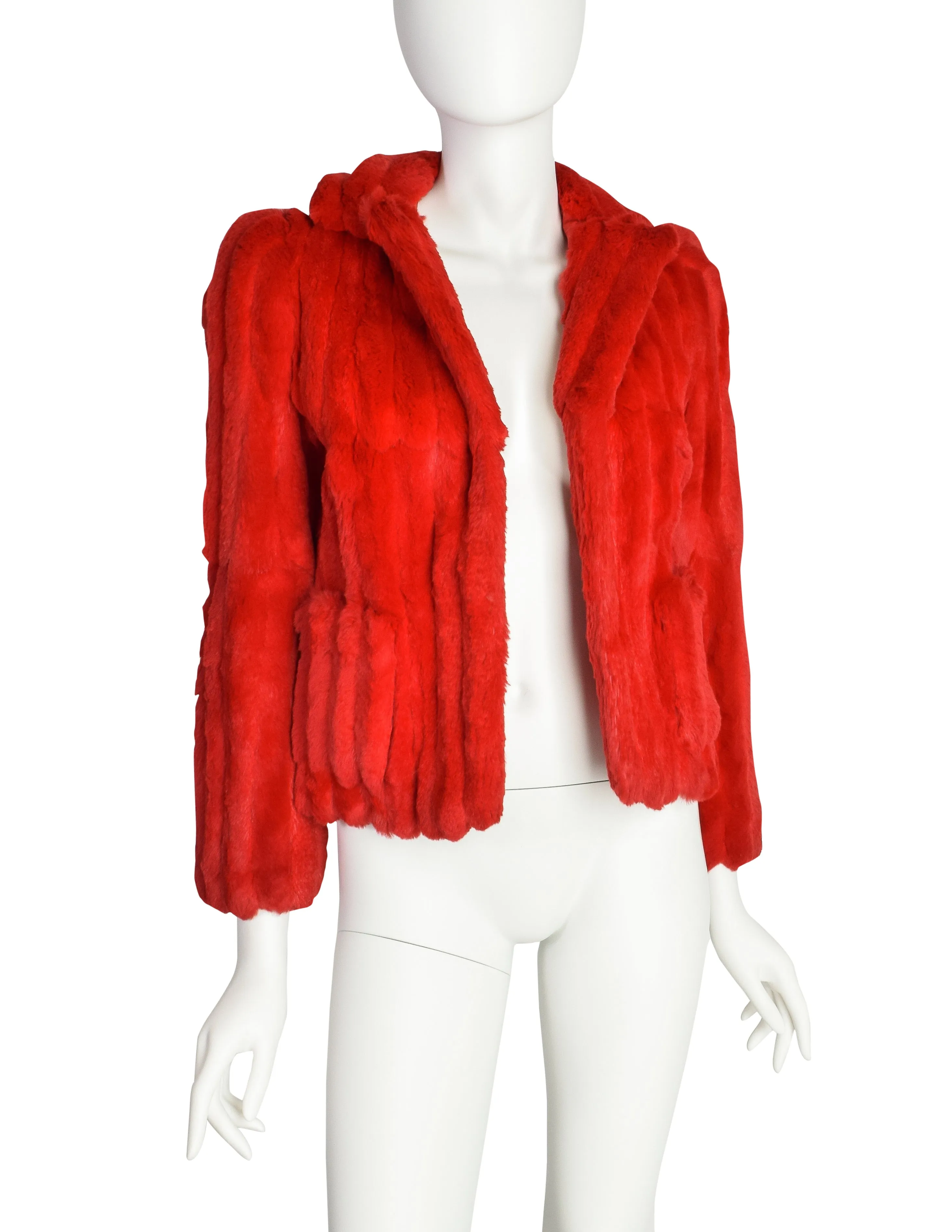 Stephen Burrows Vintage Cherry Red Pieced Rabbit Fur Jacket