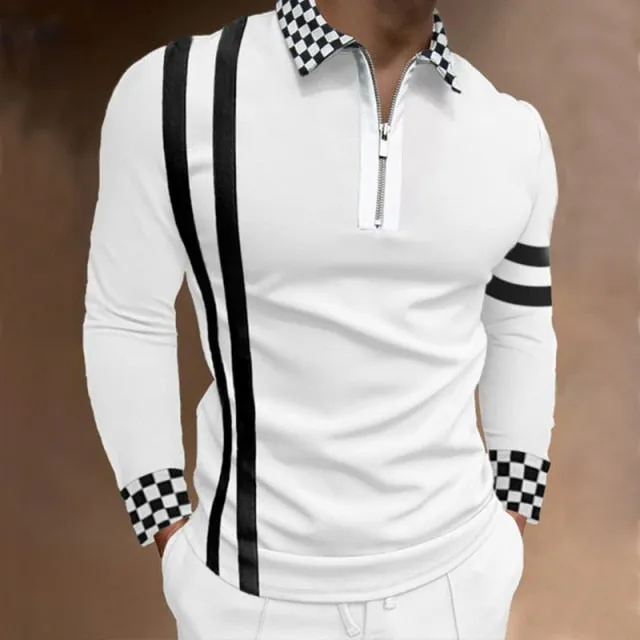 Summer Fashion Patchwork Men Polo Shirts Casual Turn-down Collar Zipper Design Short Sleeve Tops Harajuku Mens' Streetwear