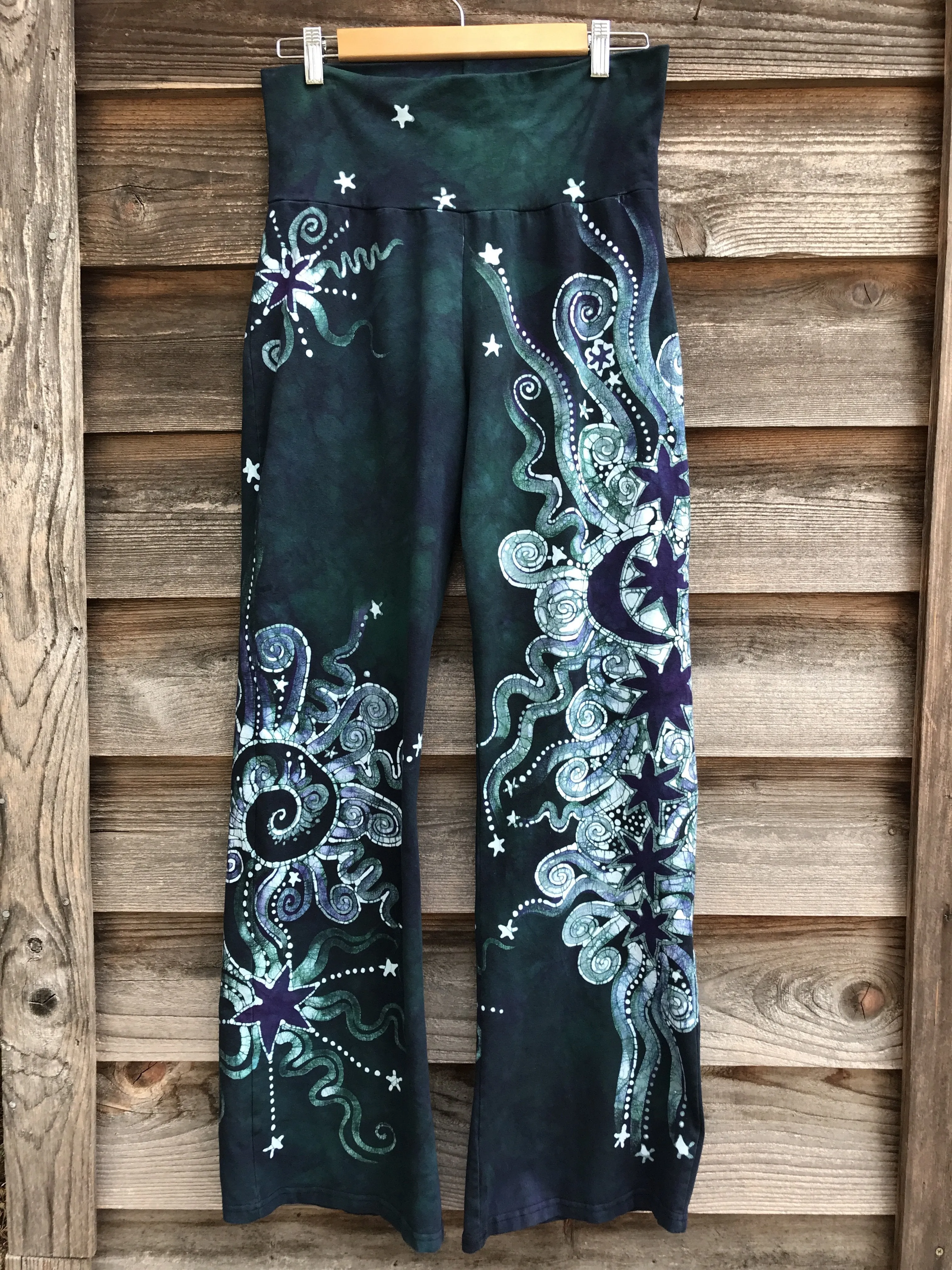 Teal Moon and Twinkling Stars Handmade Batikwalla Stretchy Movement Pants