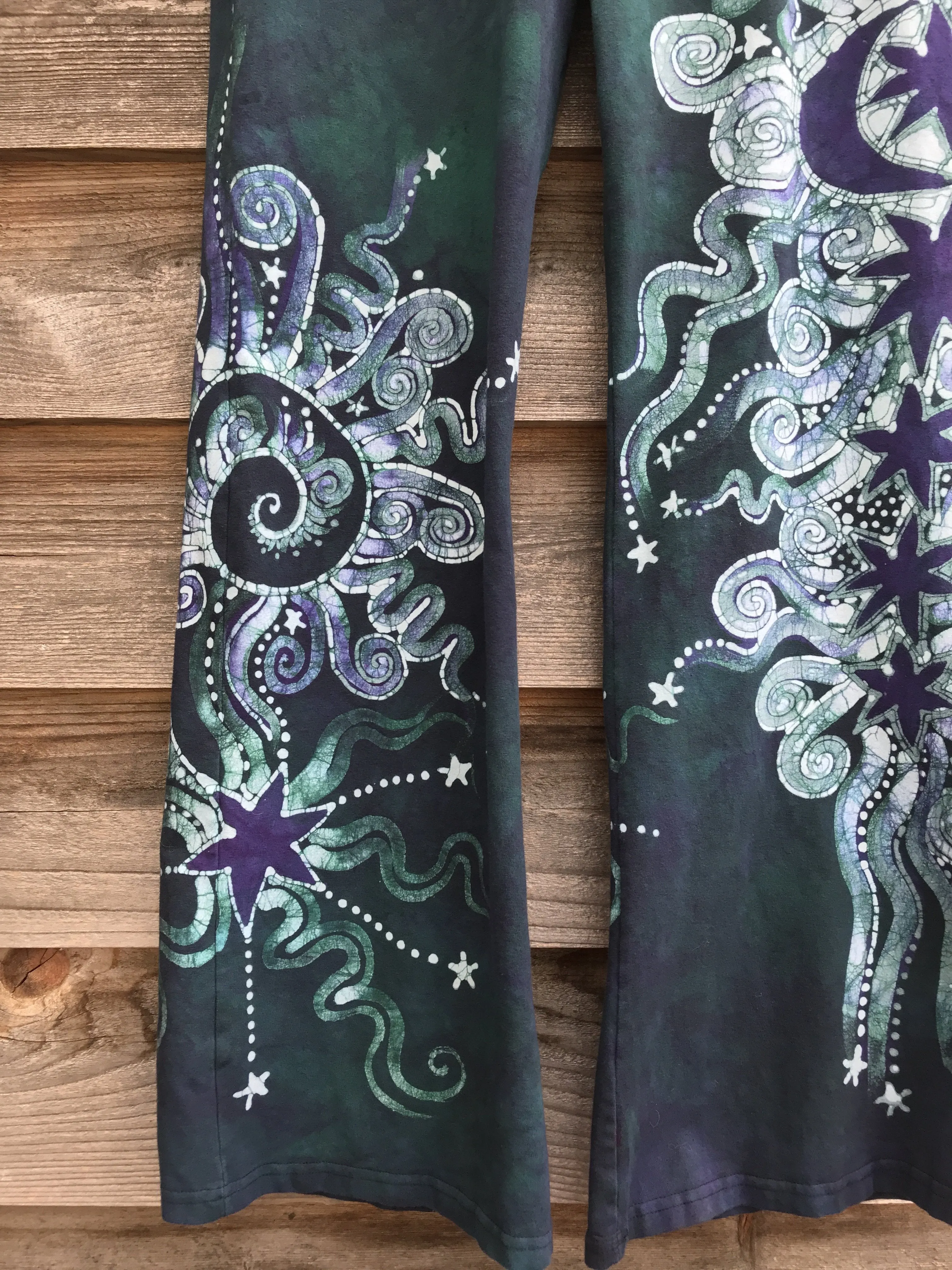 Teal Moon and Twinkling Stars Handmade Batikwalla Stretchy Movement Pants