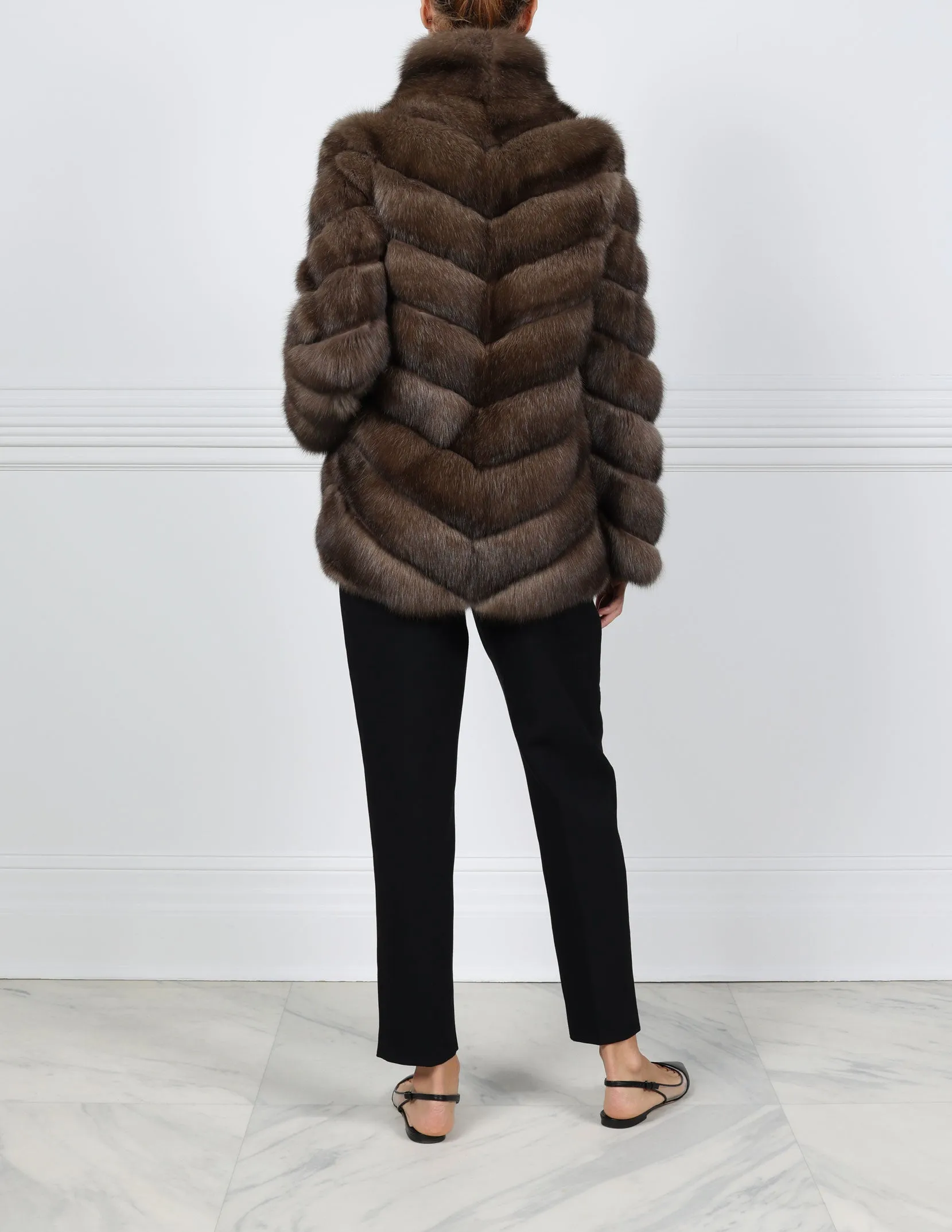 The Addison Diagonal Sable Fur & Suede Jacket