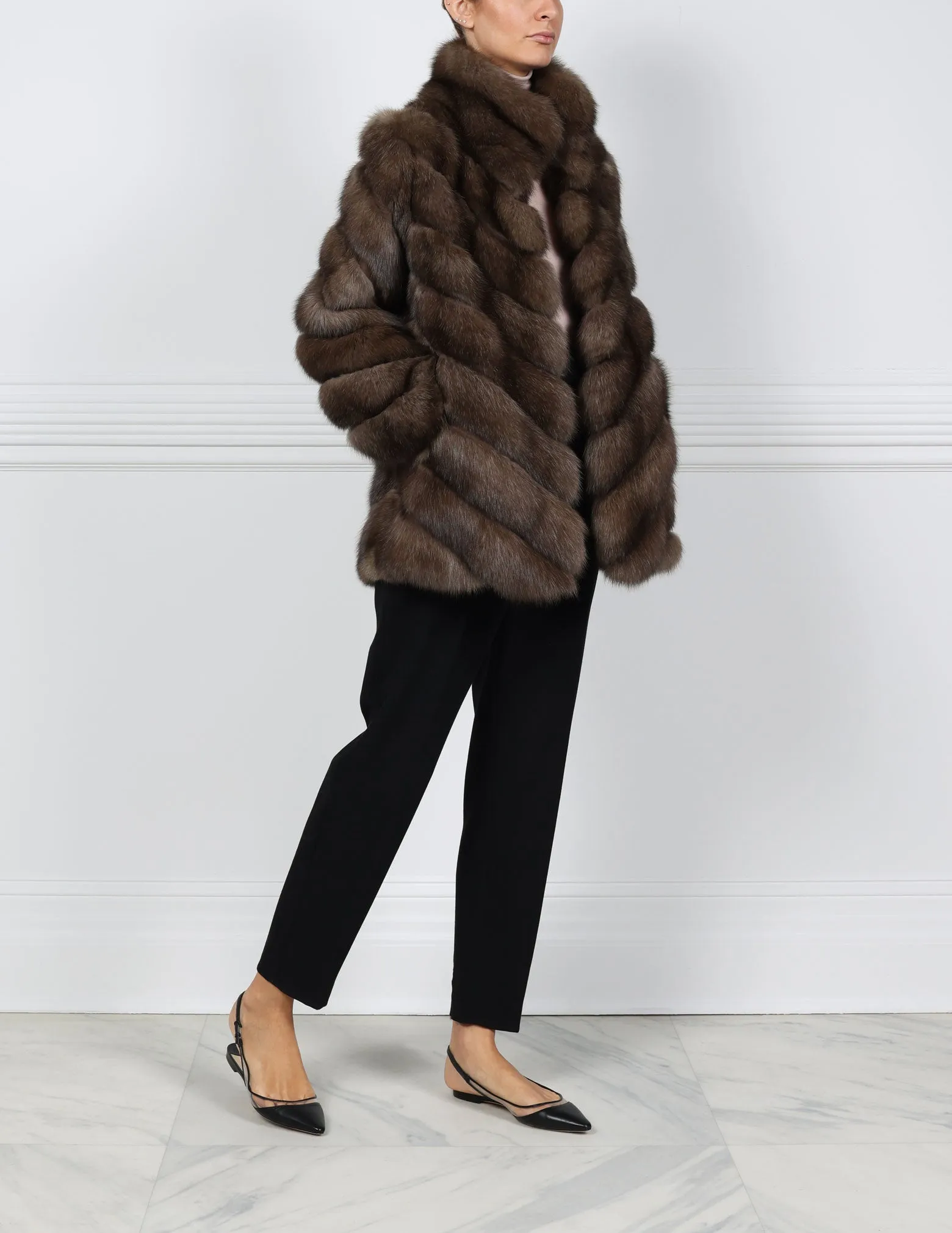 The Addison Diagonal Sable Fur & Suede Jacket