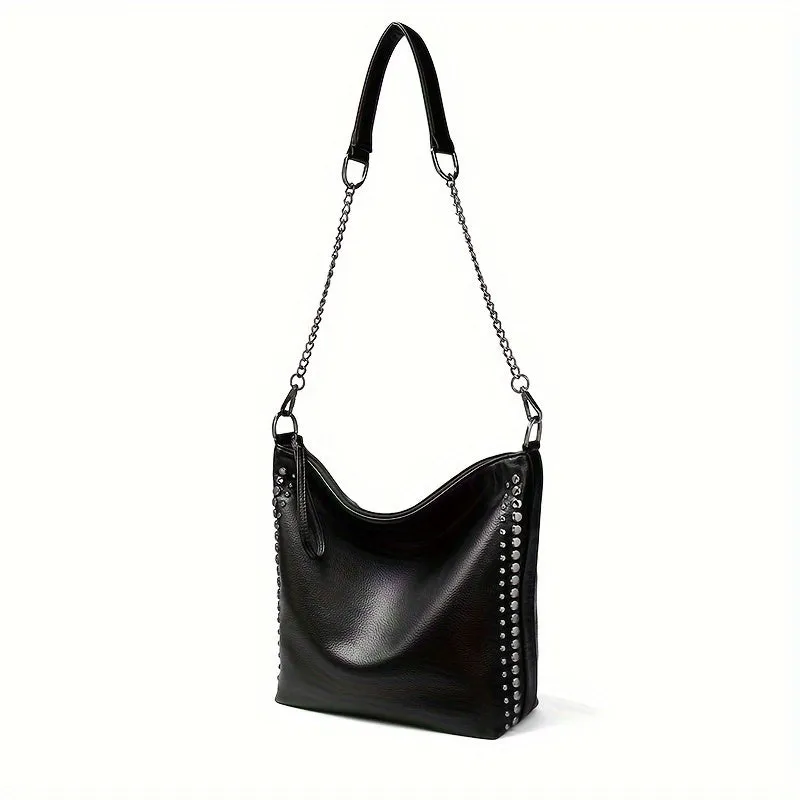 Trendy Chain Crossbody Bag, Punk Style Shoulder Bag, Gothic Minimalist Hobo Bag For Women