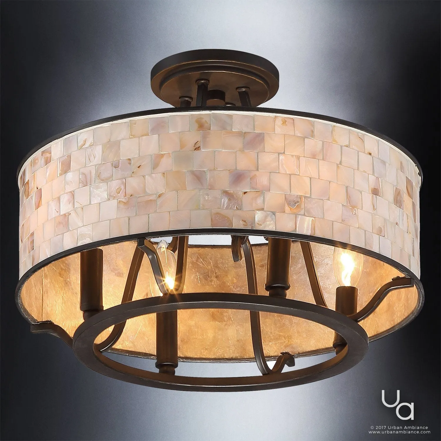 UQL2050 Mediterranean Semi-Flush Ceiling Light, 11.5"H x 15.75"W, Bronze Finish, Chicago Collection