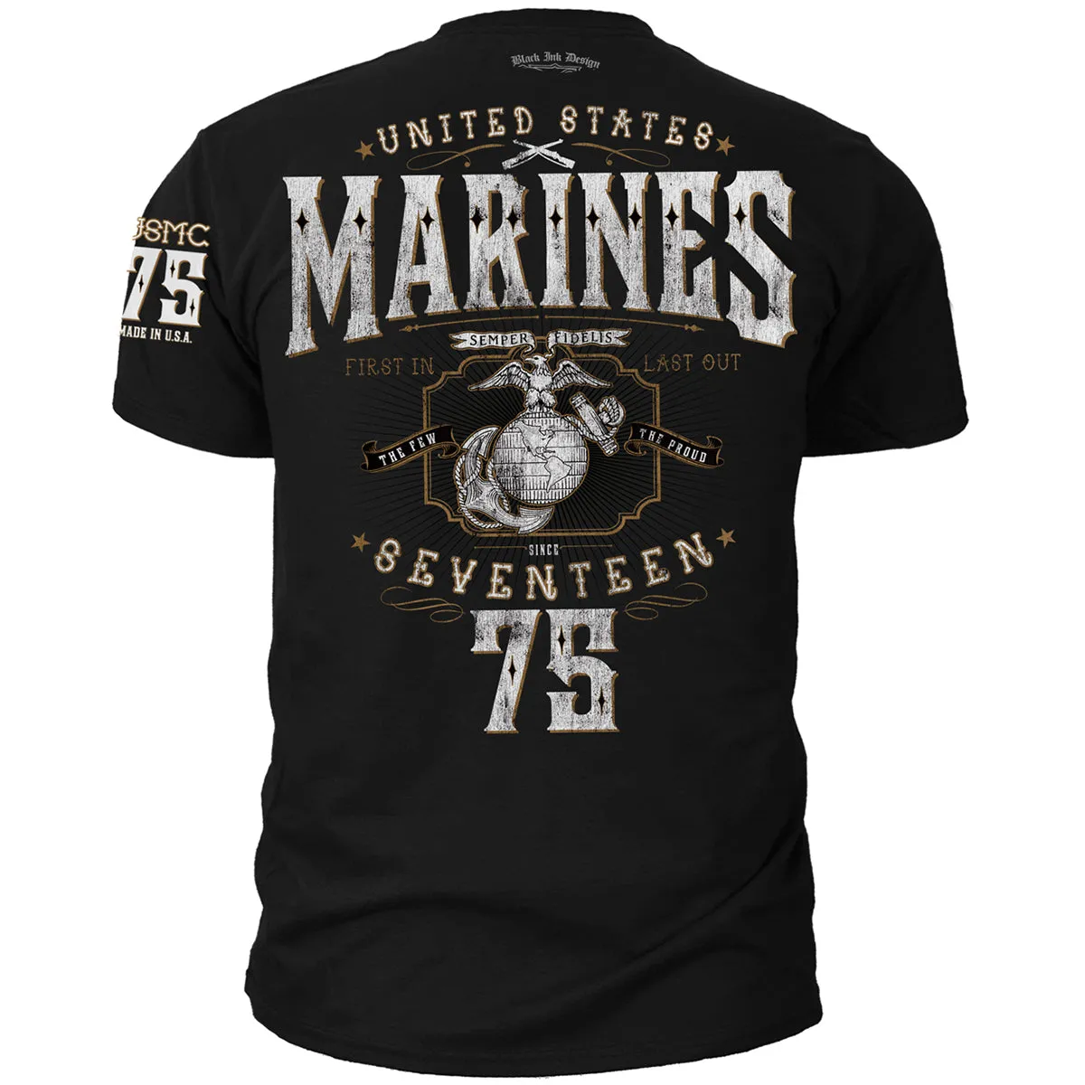 USMC Seventeen 75 - Black Ink T-Shirt