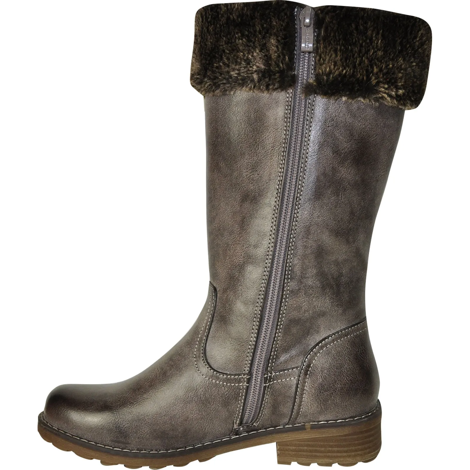 VANGELO Women Water Proof Boot HF9539 Knee High Winter Fur Casual Boot Cool Brown