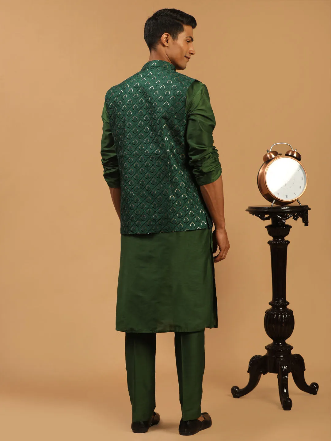 Vastramay Green Embellished Jacket and Kurta Set