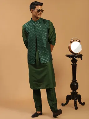 Vastramay Green Embellished Jacket and Kurta Set