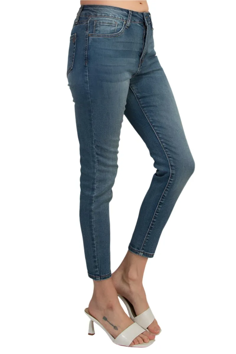 Velvet Heart Mid Waist Skinny Jeans Stretch Button & Zipper Fly Closure Denim Pants with Pockets