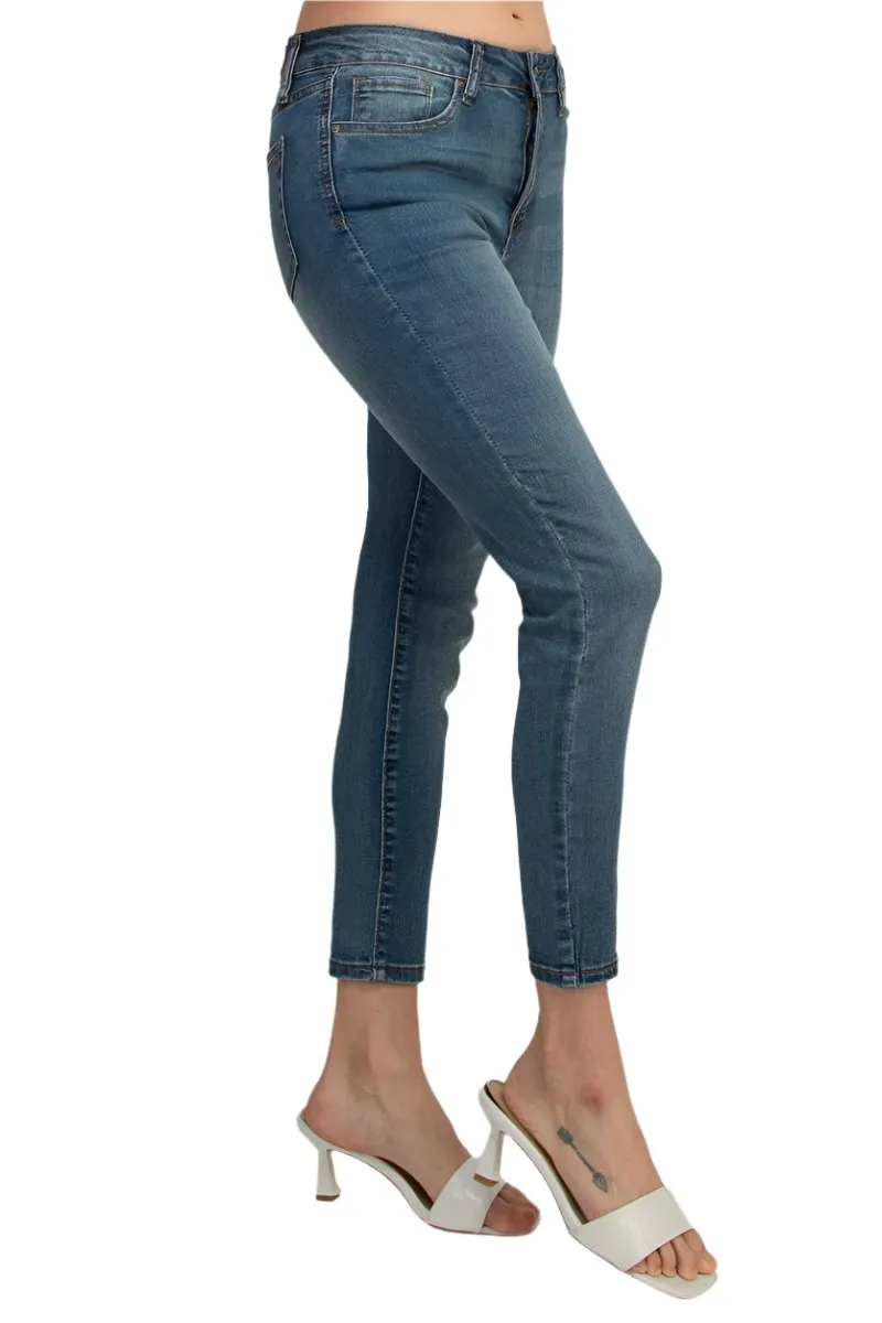 Velvet Heart Mid Waist Skinny Jeans Stretch Button & Zipper Fly Closure Denim Pants with Pockets