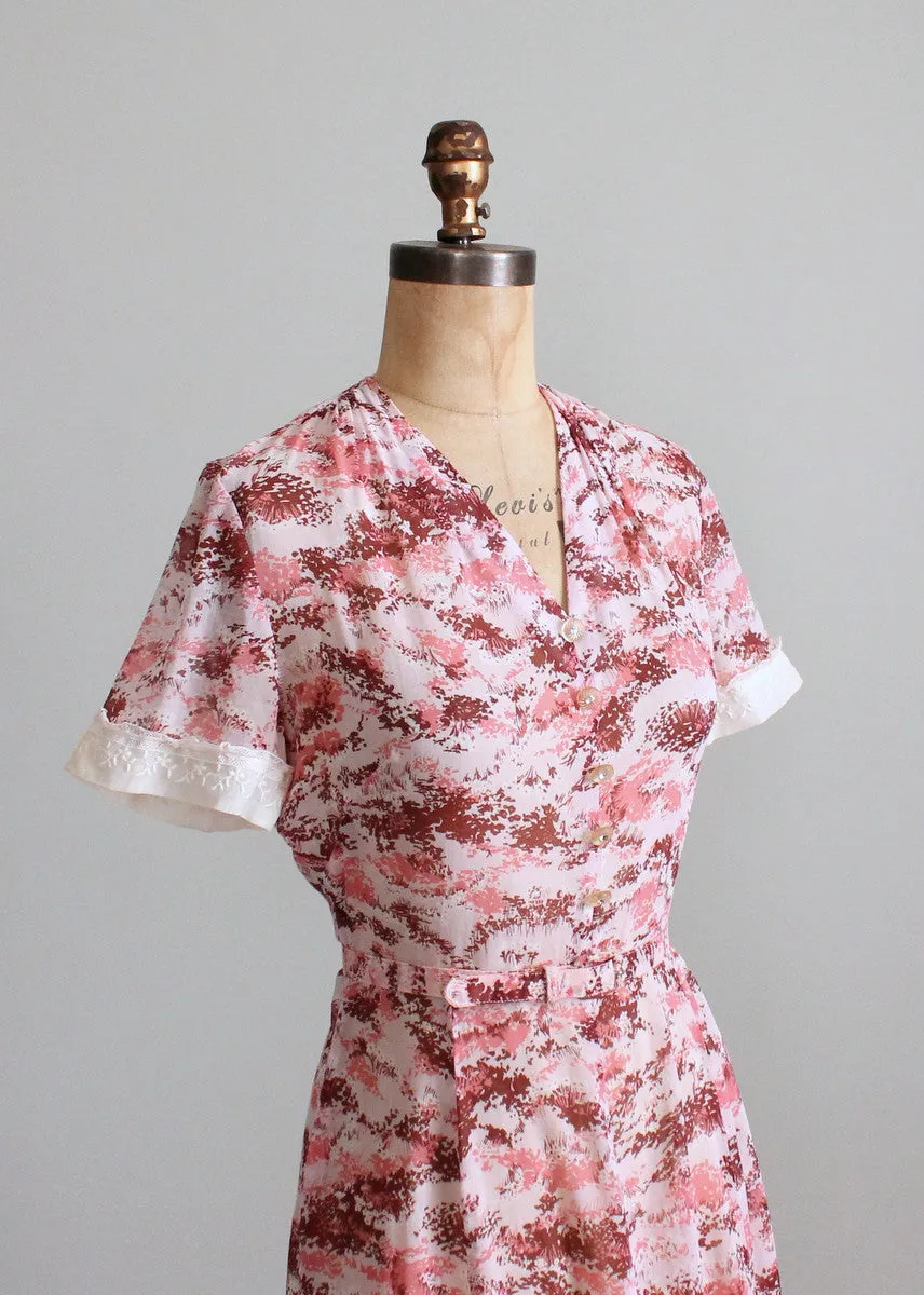 Vintage 1950s Peg Palmer Pink Print Summer Day Dress