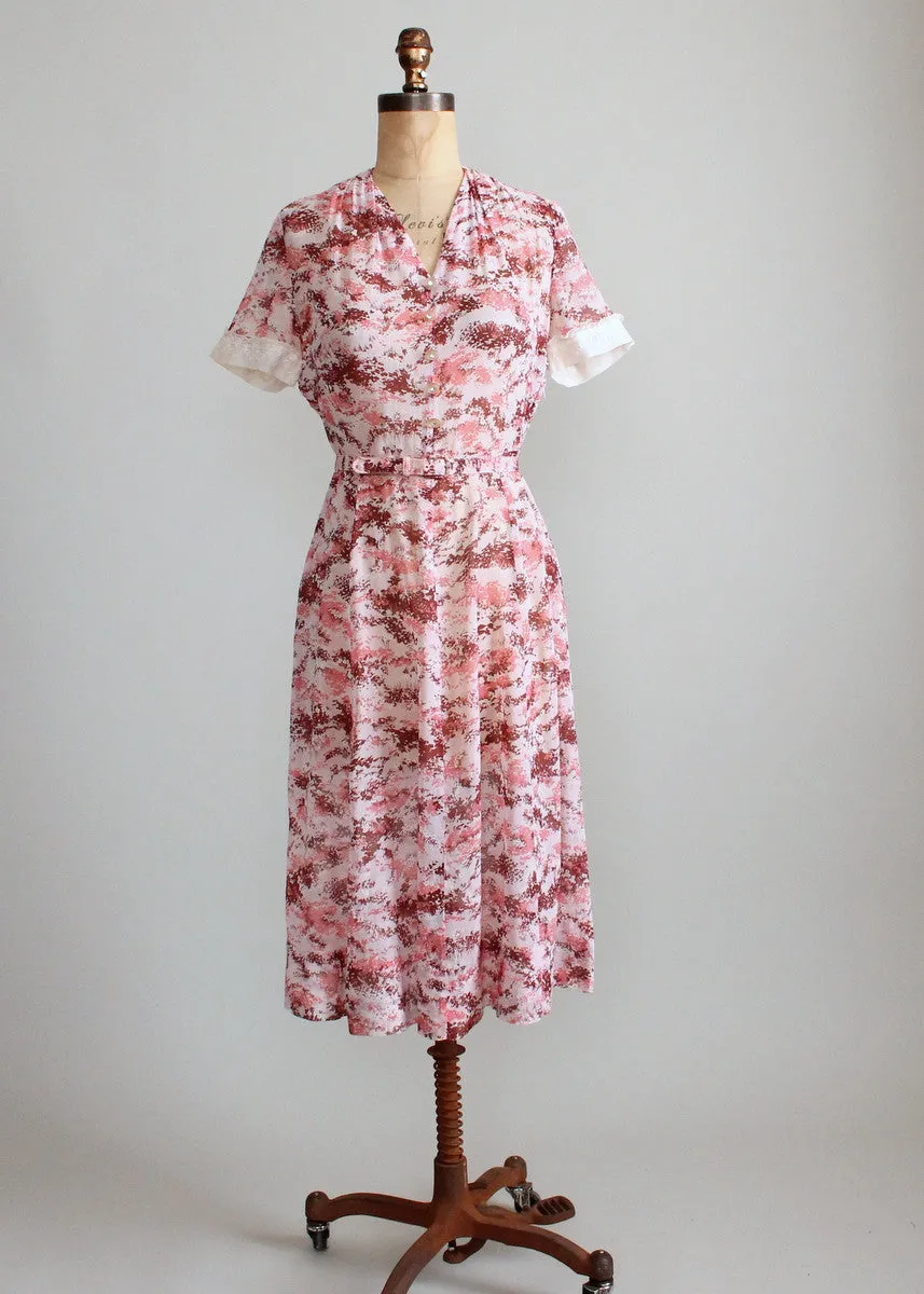 Vintage 1950s Peg Palmer Pink Print Summer Day Dress