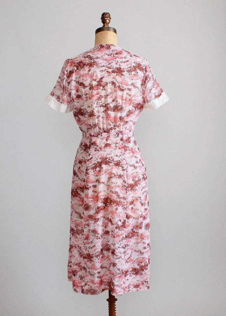 Vintage 1950s Peg Palmer Pink Print Summer Day Dress