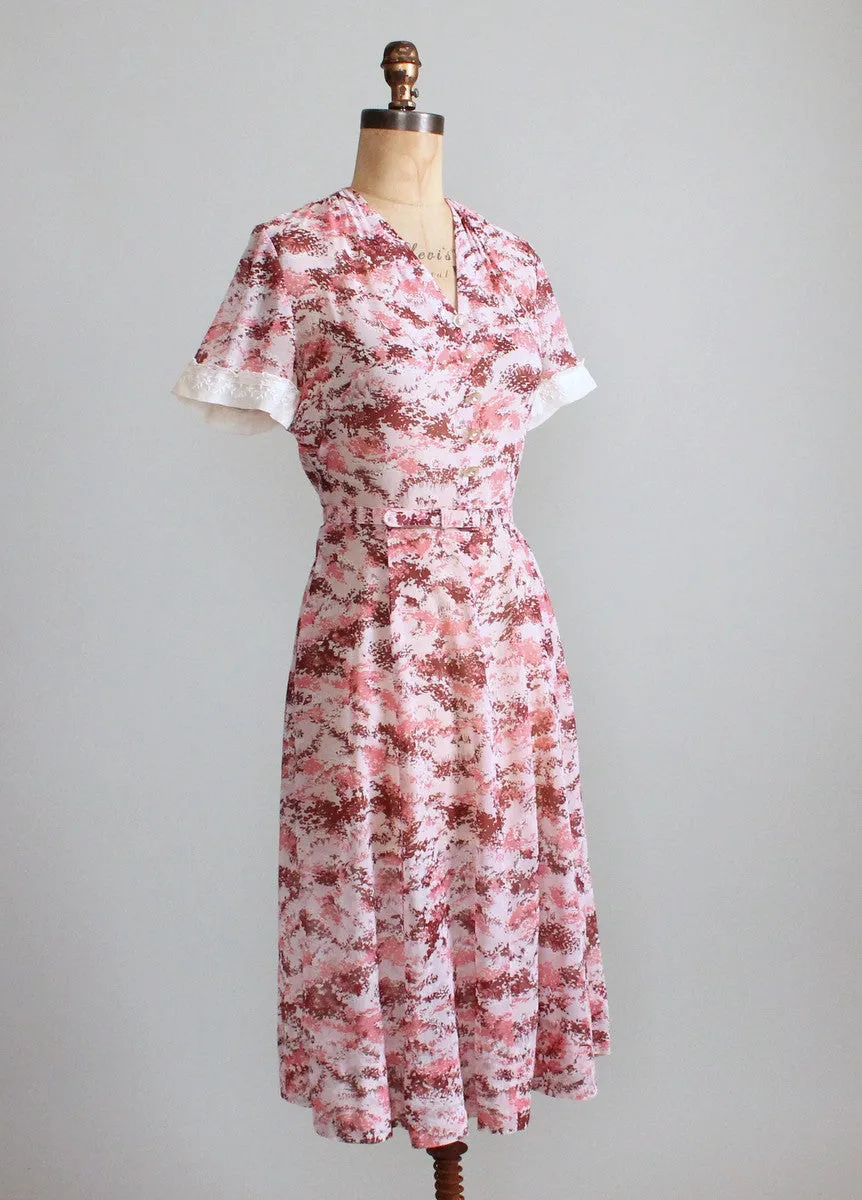 Vintage 1950s Peg Palmer Pink Print Summer Day Dress