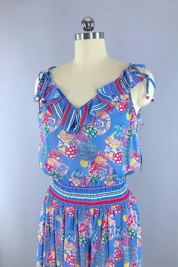 Vintage Periwinkle Blue Georgette Sundress