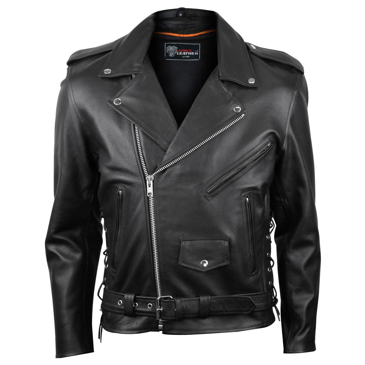 VL515 TG Men's Premium Leather Classic Motorcycle Jacket Lace Sides & Z/O Liner