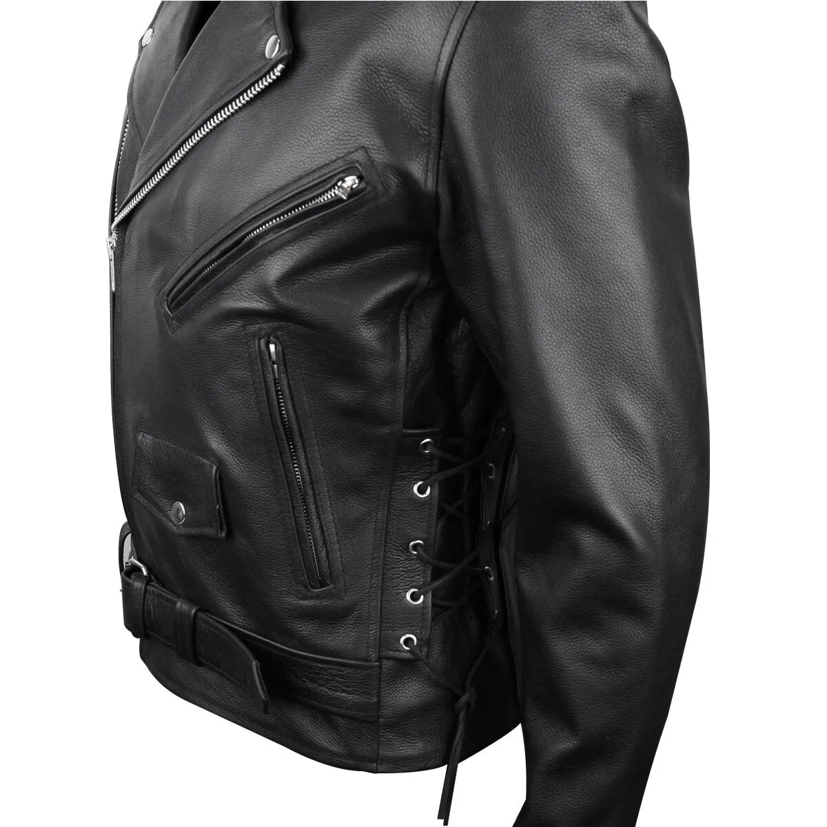 VL515 TG Men's Premium Leather Classic Motorcycle Jacket Lace Sides & Z/O Liner