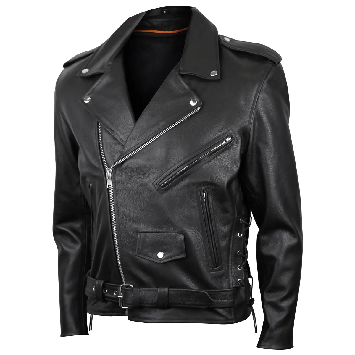 VL515S Men's Basic Classic Motorcycle Jacket with Lace Sides & Zip out Liner