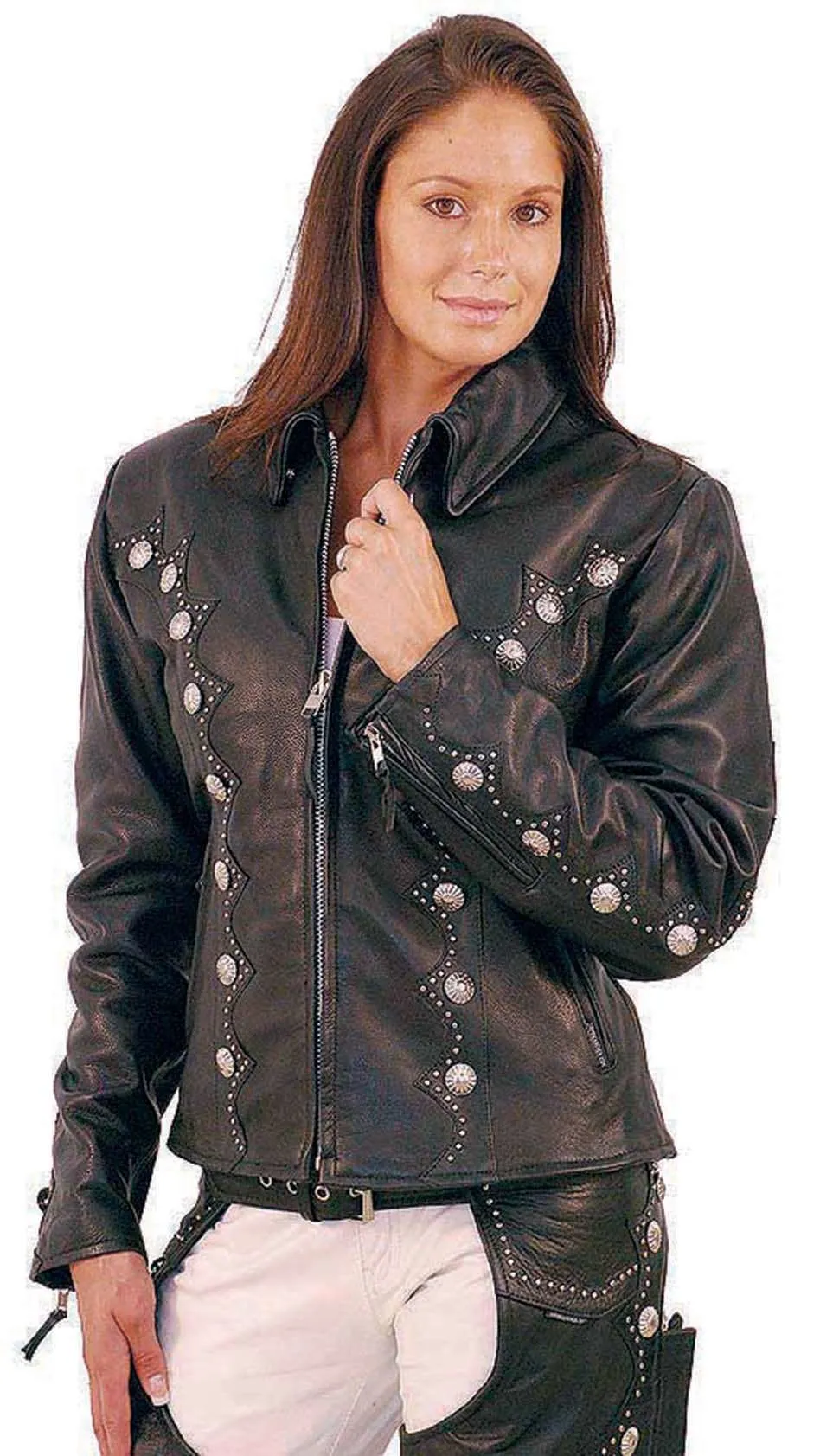 Western Leather Jacket w/Conchos & Studs #L5076SZK ()