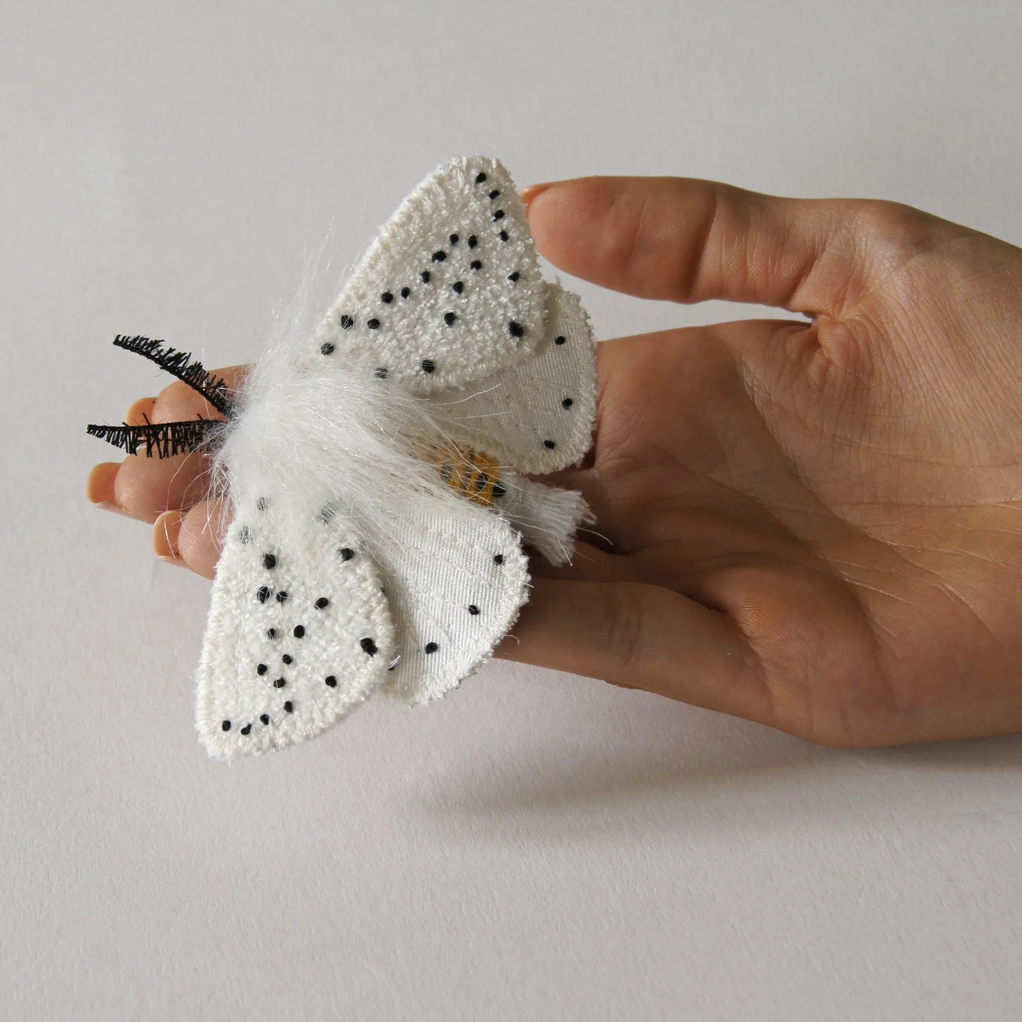 White Ermine Moth Brooch Spilosoma lubricipeda