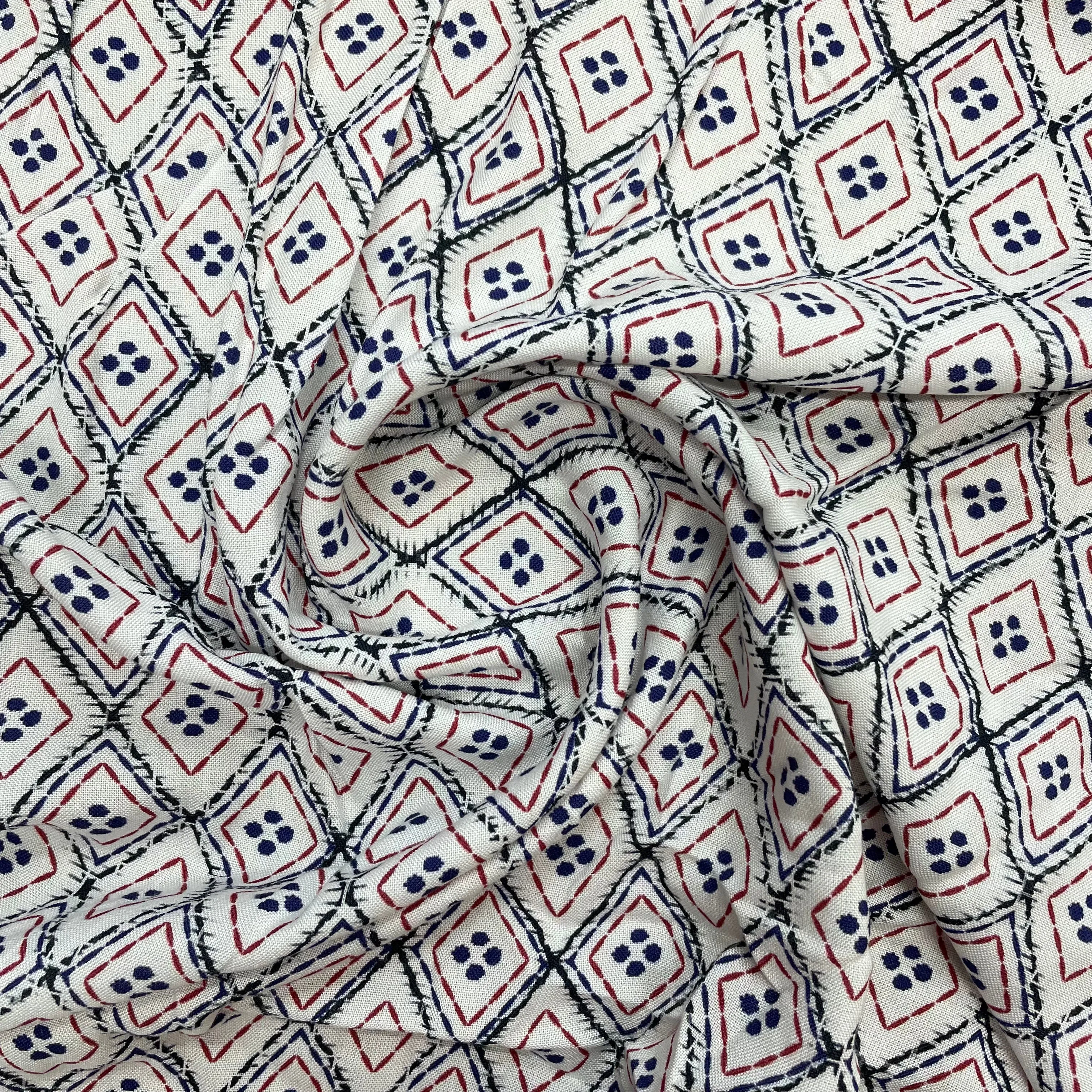 White Geometrical Print Spun Fabric