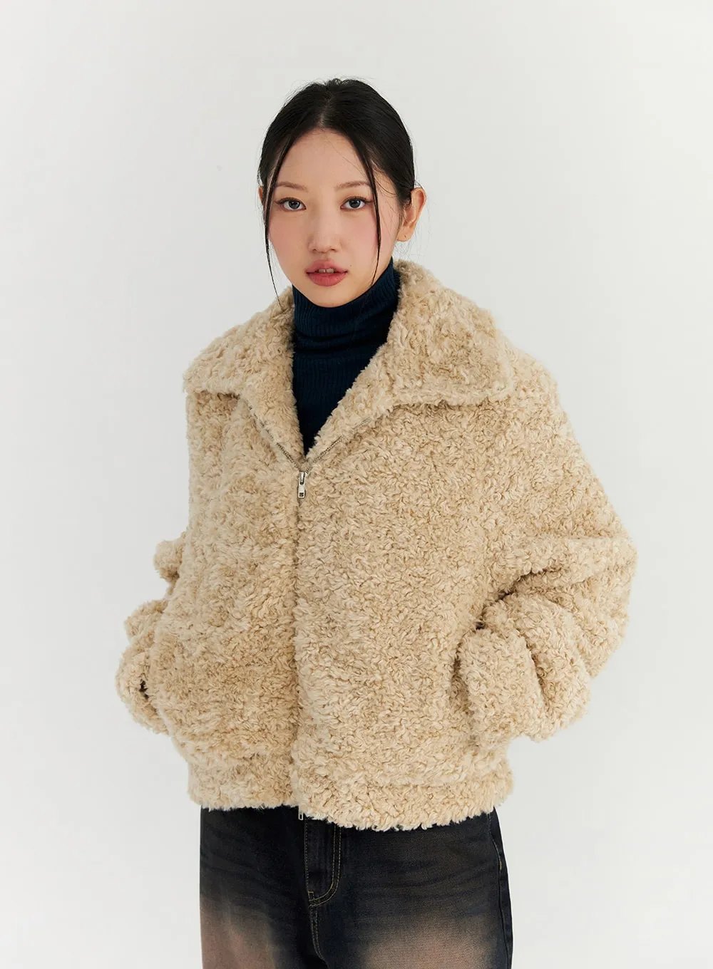 Wide Collar Faux Fur Jacket CN315