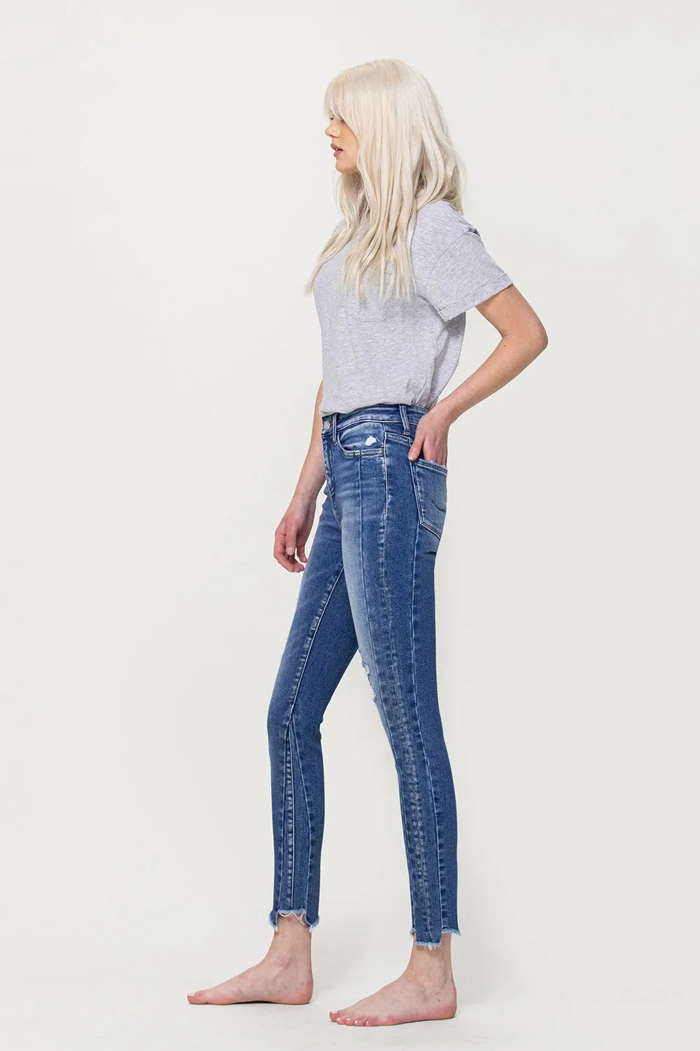 Windy City Uneven Hem High Rise Skinny