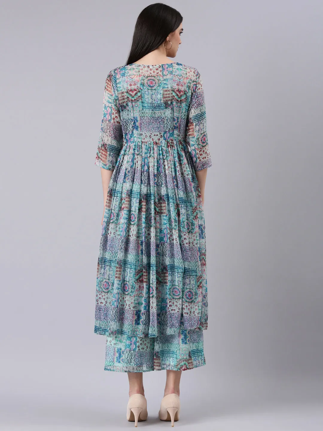 Women Sea Green Printed Co-Ords