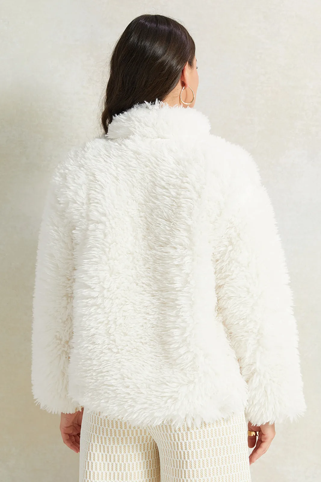 Women White Solid Fur Jacket