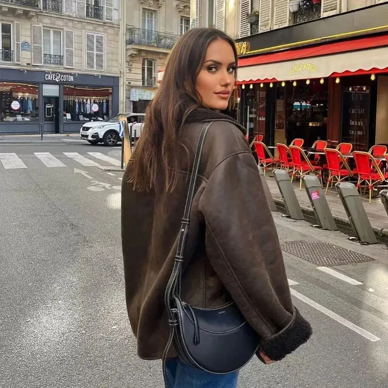 Women's Elegant Cape-Like Faux Leather Jacket