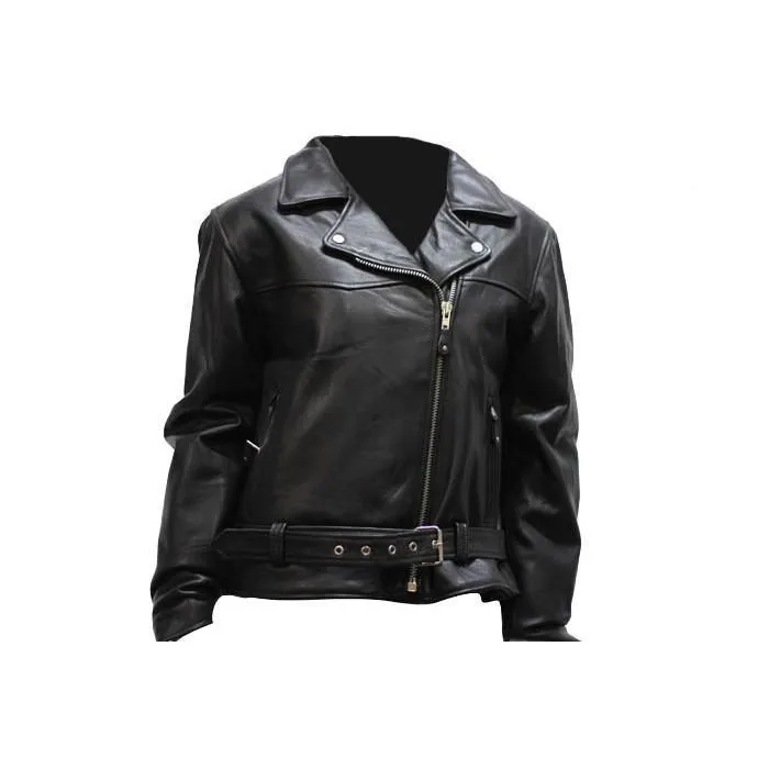 Women's Naked Cowhide Motorcycle Jacket,  LJ709-01-DL