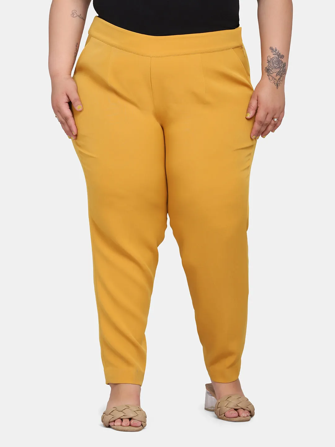 Women’s Slim Fit Stretch Trousers - Mustard Yellow