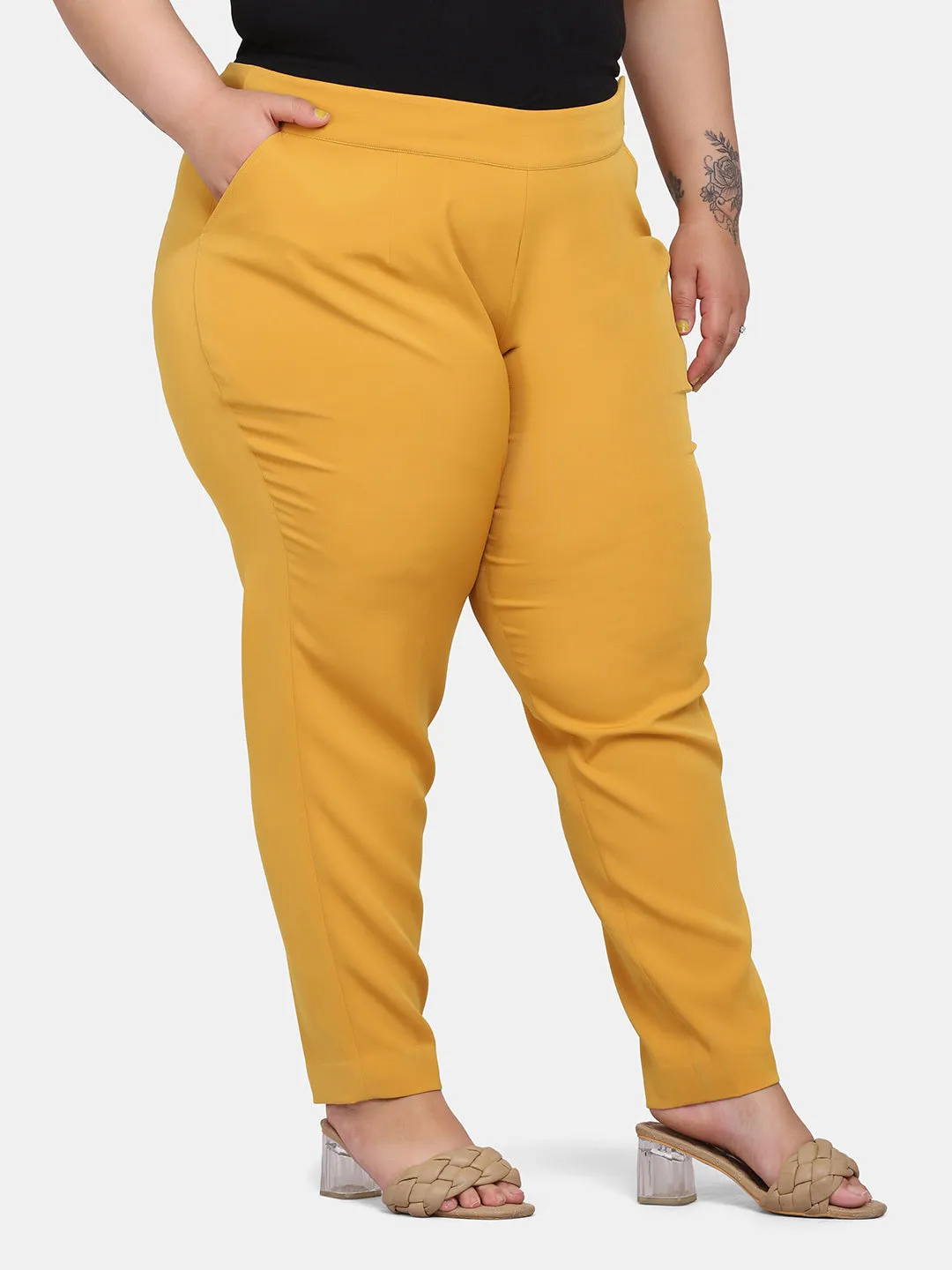 Women’s Slim Fit Stretch Trousers - Mustard Yellow