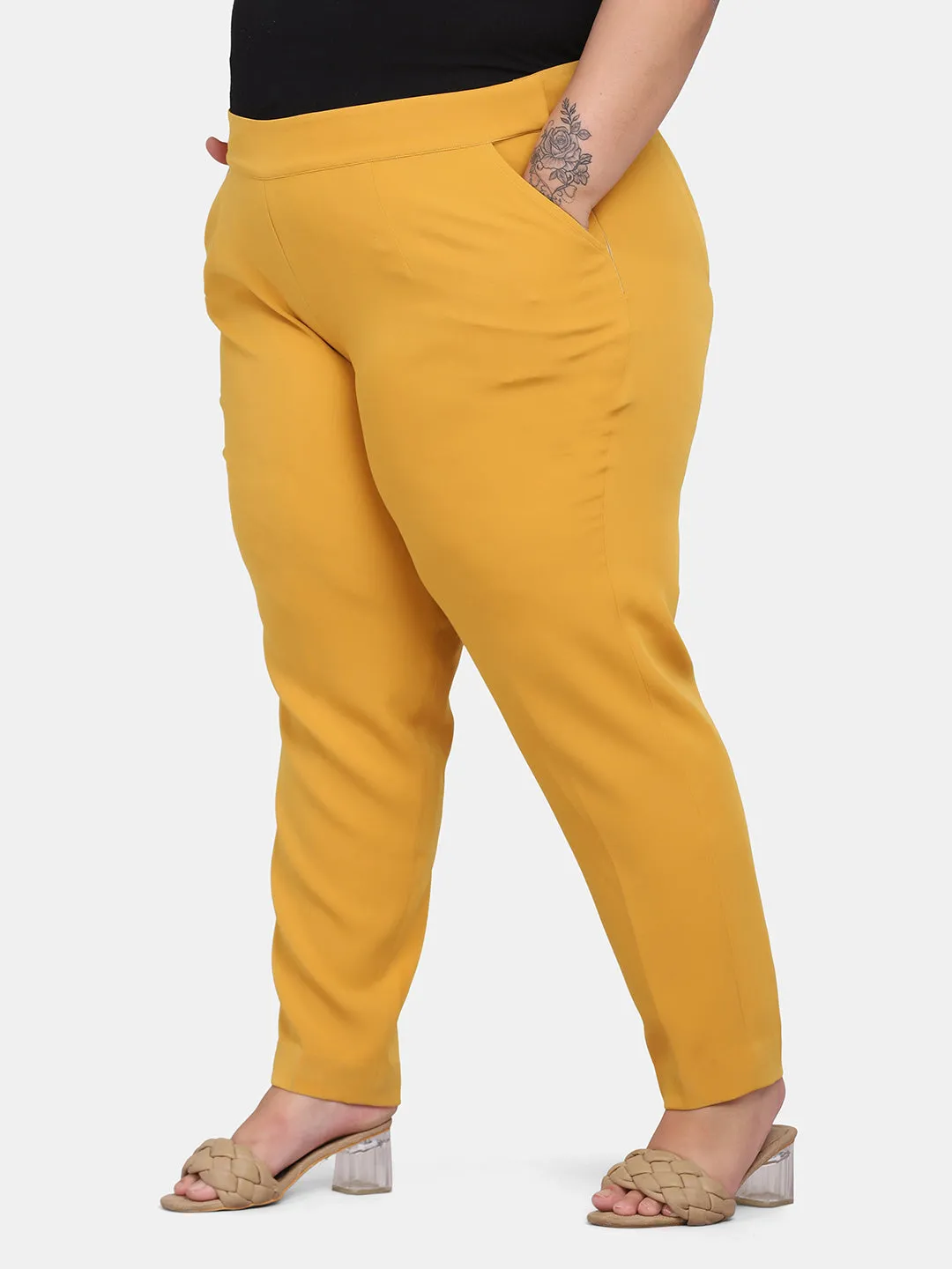 Women’s Slim Fit Stretch Trousers - Mustard Yellow