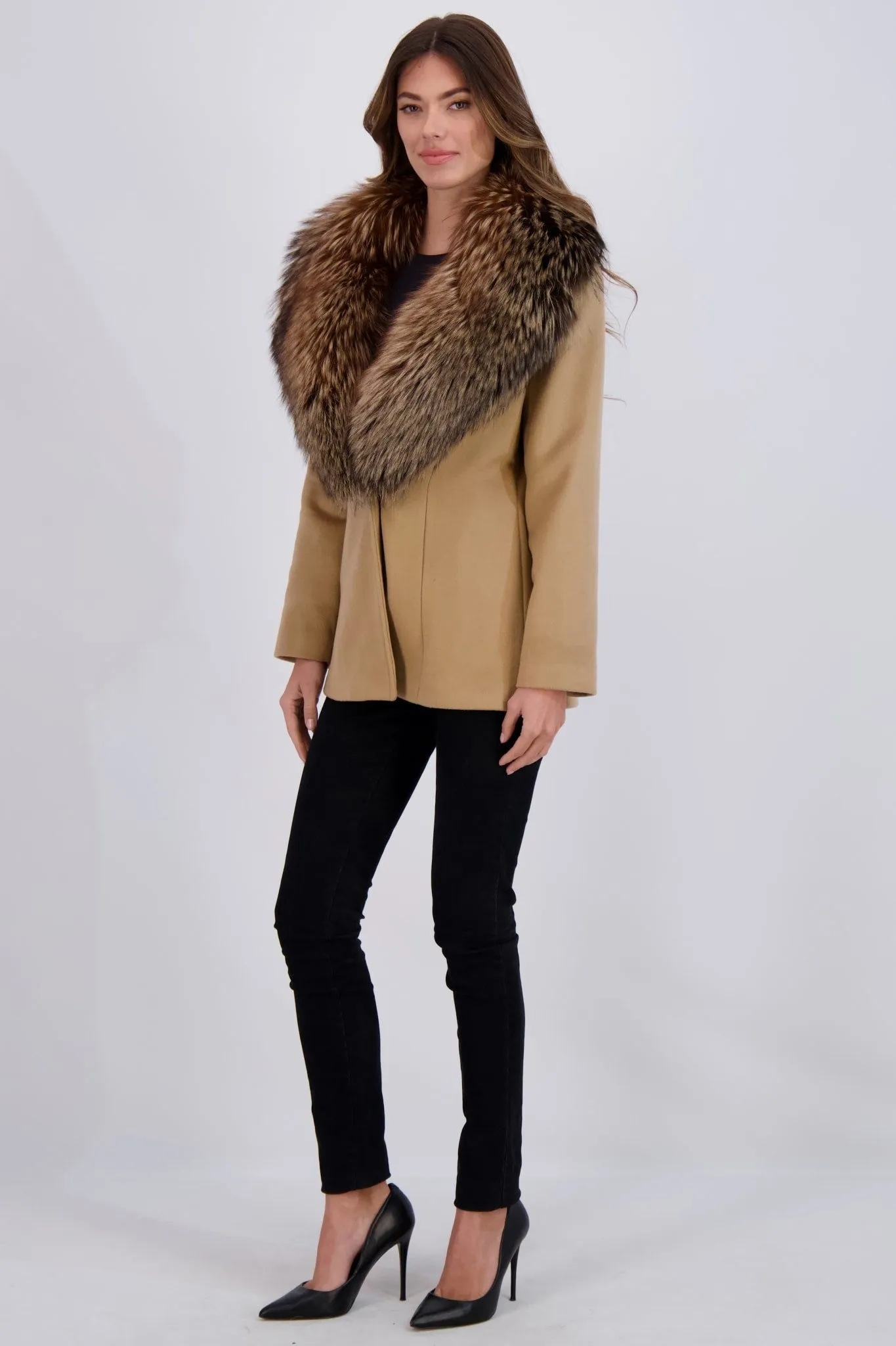 WOOL AND CASHMERE BLEND JACKET WITH FOX COLLAR